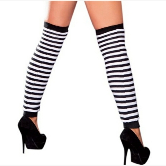 Hustler Lingerie Black & White Stripe Leg Warmers - Picture 4 of 5
